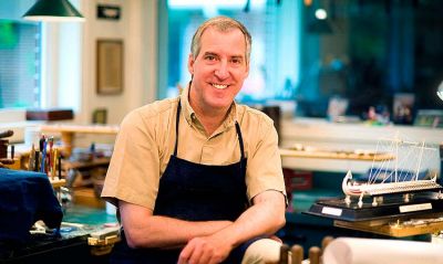 David in the carving shop.